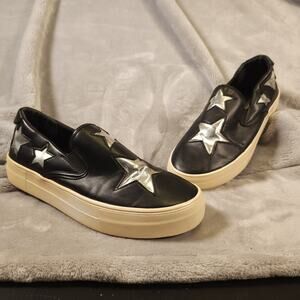 Steve Madden Women’s 8 Black Slip On Sneakers Silver Star Platform Shoes